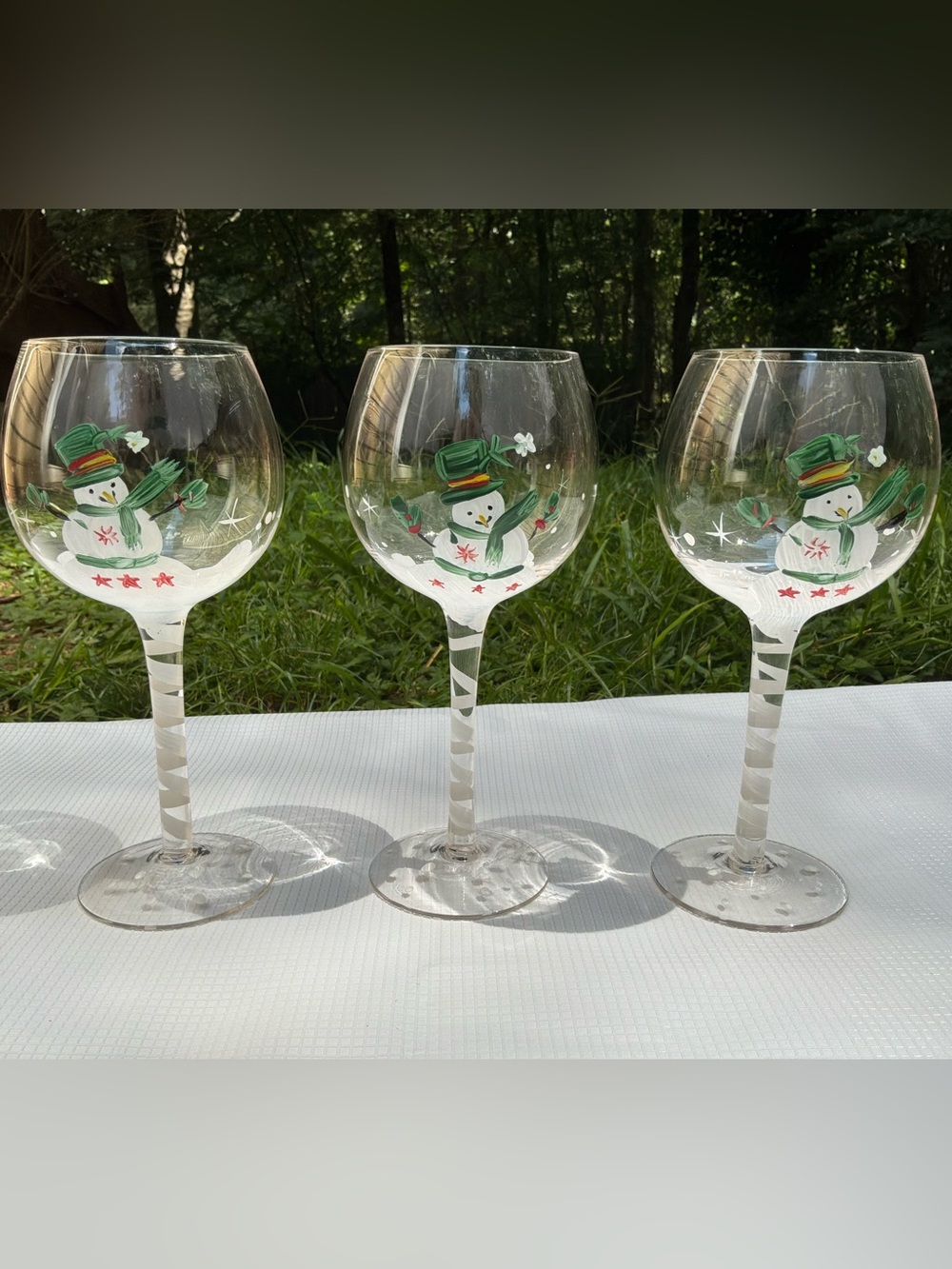 Set of 3 Happy Snowman Collection Christmas Holiday Hand-Painted Clear Glass